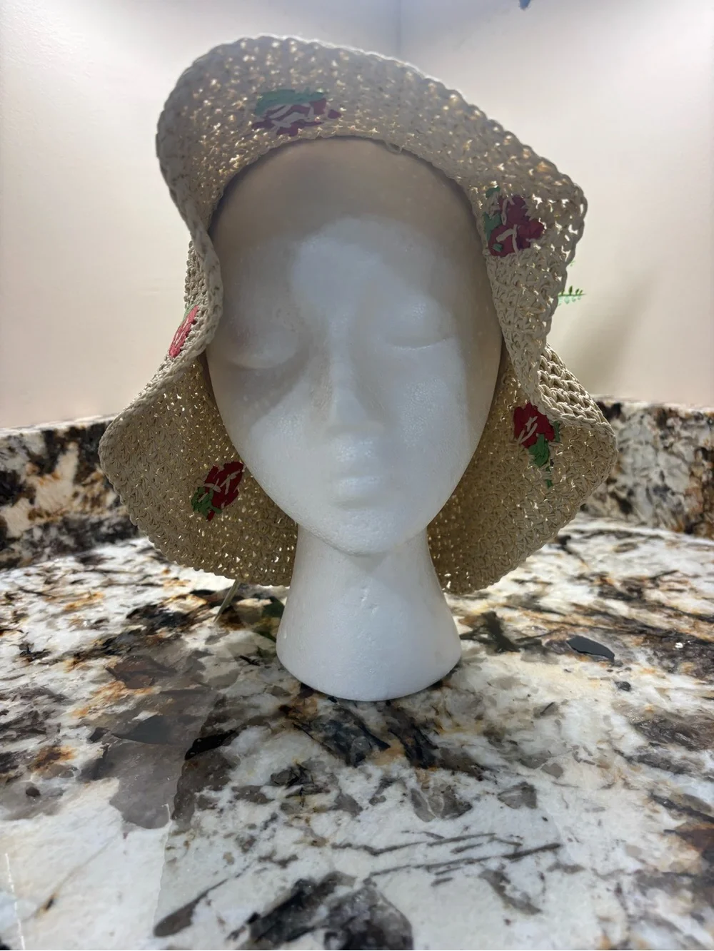 🍓 Straw Knit Bucket Hat with Red Strawberry Embroidery 🍓